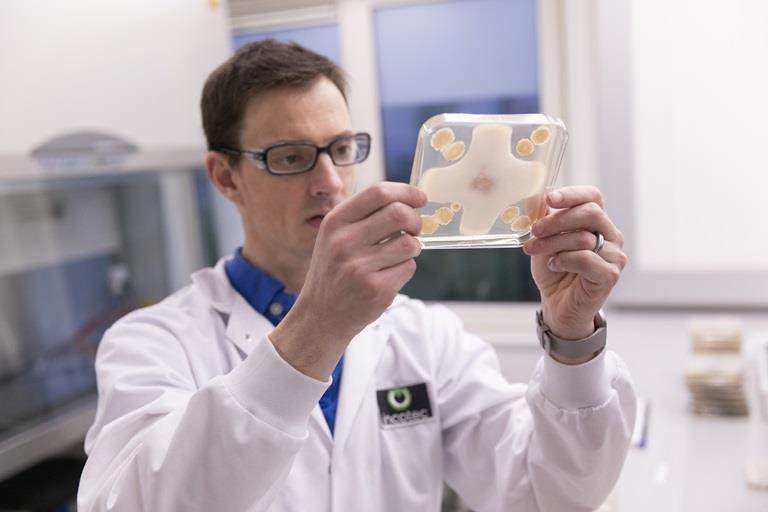 Un chercheur d'Incotec travaille sur des produits biologiques pour l'agriculture
