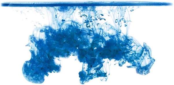 Blue substance disolving in water