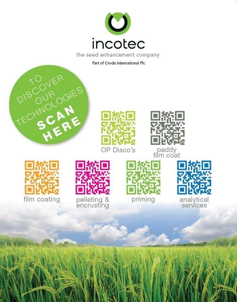 Booth wall showing links to Incotec seed technologies